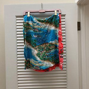 Vintage Flying Fish skirt Hawaiian size 8 blue red